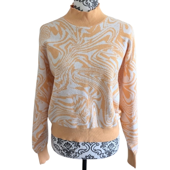 Pieces Mila Long-Sleeve Highneck Knit Sweater Flax Orange White Women's Medium - Picture 2 of 12